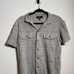 Banana Republic Men's M Linen Terry Resort Shirt Grey Short Sleeve Camp Collar
